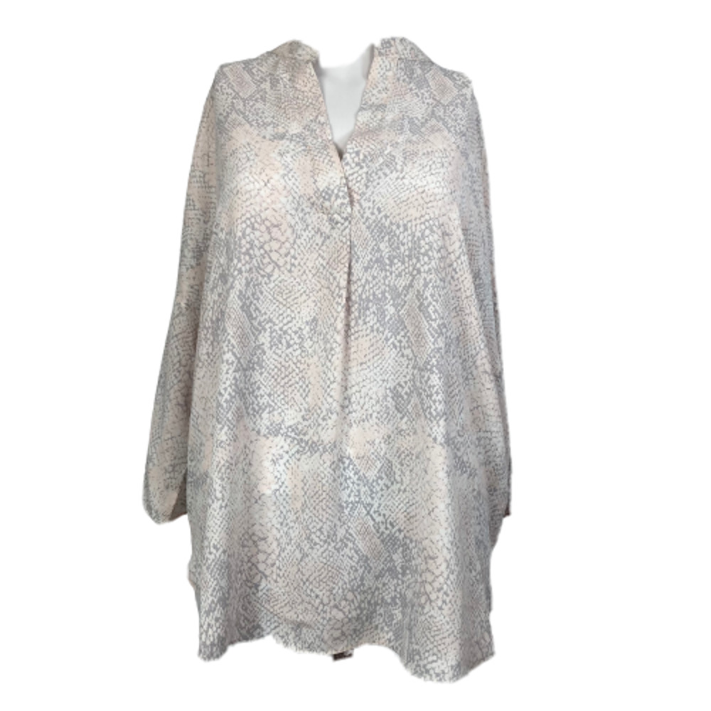 Harper Wren Shirt Womens Sz S White Gray Snake‎ Print V-Neck Tunic Flowy